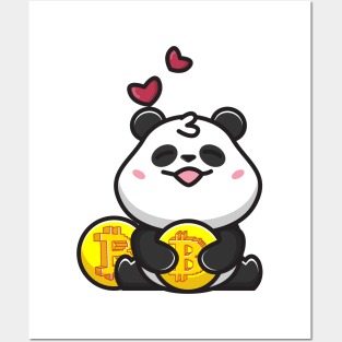 panda huging bitcoin Posters and Art